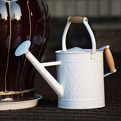 1 Gallon White Metal Watering Can with Wooden Handles - color: White, size: 1 Gallon