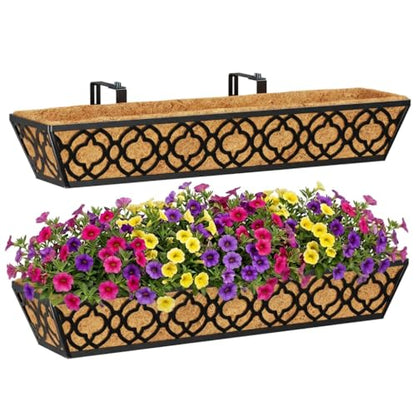 Y&M 30'' Large Window Box Railing Planter with Coco Liner, Outdoor Window Flower Boxes Over The Railing Planter Boxes Deck Fence Porch Patio Planter-2 Pack - size: Flower 30in 2p