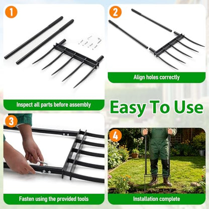 Broadfork, 12" Long 5-Tine Broadfork Gardening Tool for Gardening Cultivation Composting Transplanting Digging Farm Crushing Soil Aeration Garden Fork for Loosening Soil