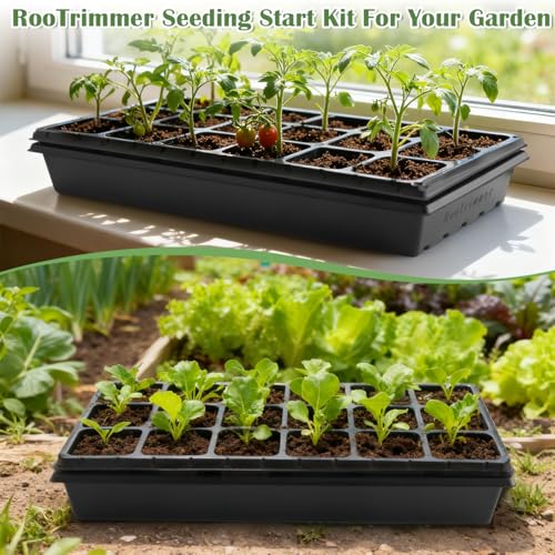 RooTrimmer 3 Inch Square Pots 2.9" Deep 18 Cell Seedling Trays with Water Collection Nursery 1020 Trays No Holes for Seeds Starting and Transplanting (20"x10",10 Sets) - size: 18 Cells