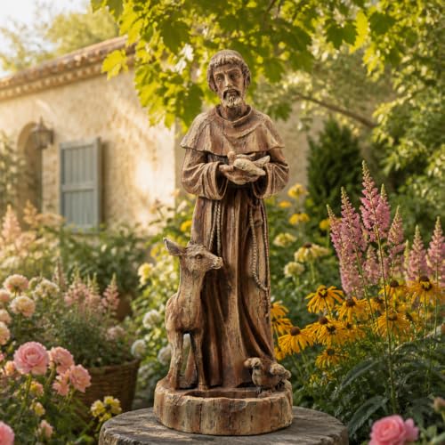 YOLENY 25" Saint Francis Statue with Bird Feeder, Outdoor Garden Decor - size: 25 Inch-Brown St Francis