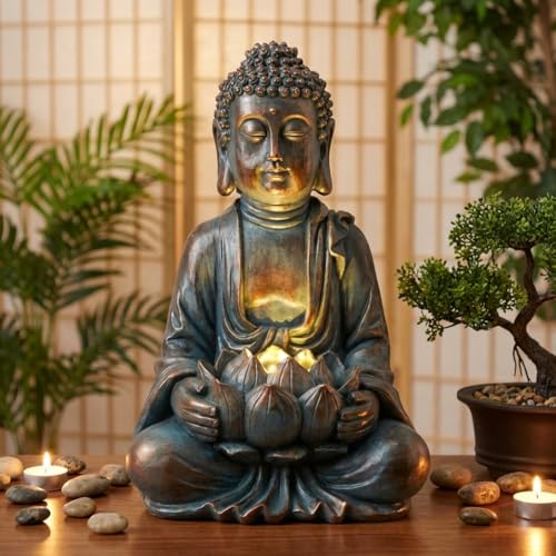 TERESA'S COLLECTIONS Meditating Buddha Solar Resin Garden Statue 7.1" - size: Medium