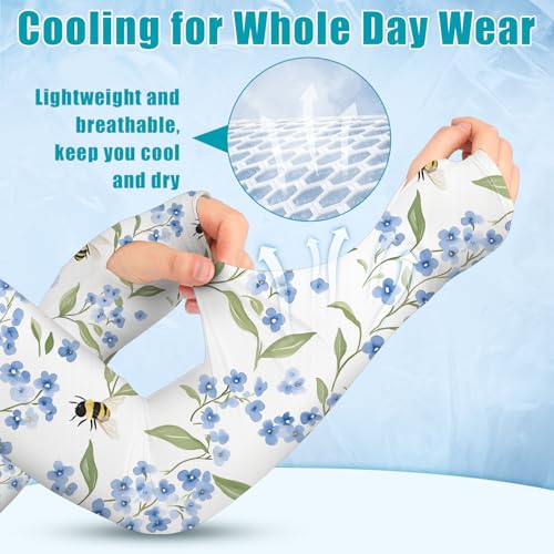 Gardening Sleeves for Women UV Sun Protection with Thumb Hole Anti-Scratch - color: Bee Flower