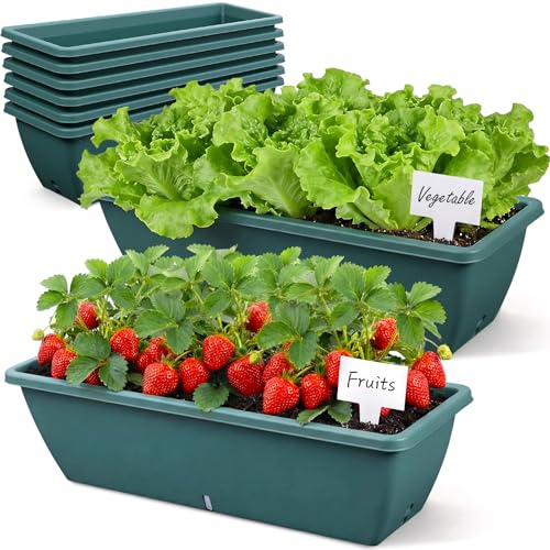 8 Pcs 24 Inch Plastic Window Boxes Planters, Green - color: Green