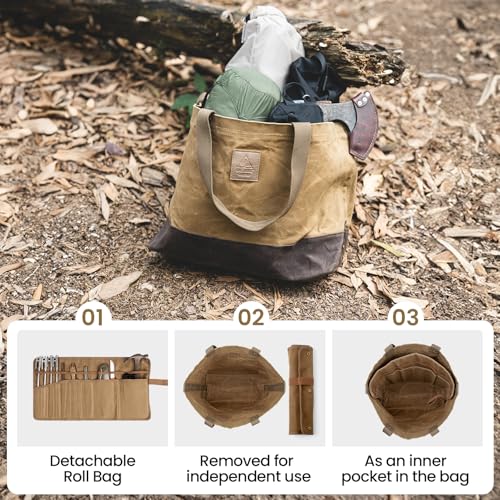 OneTigris Waxed Canvas Tool Tote Bag, 36L Heavy Duty Storage Bag
