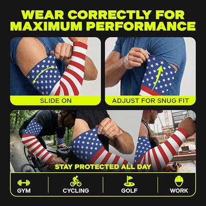 ARMORAY Arm Sleeves for Men UV Protection Cooling SPF 50 Sun Sleeves Sports - color: Usa Flag