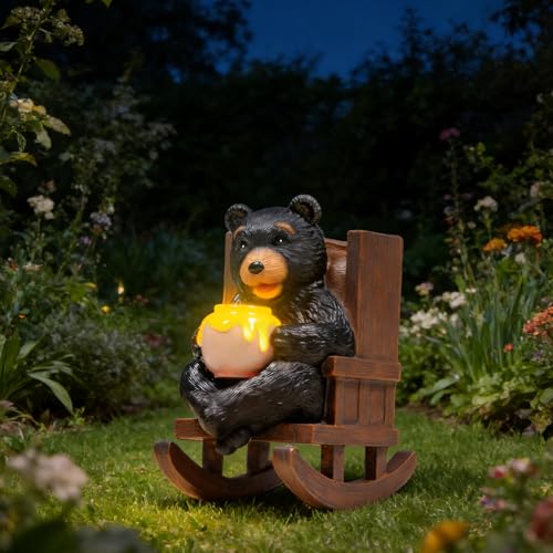Sheaifun Solar Black Bear Garden Statue Resin Bear with Light Outdoor Decor - style: Black Bear