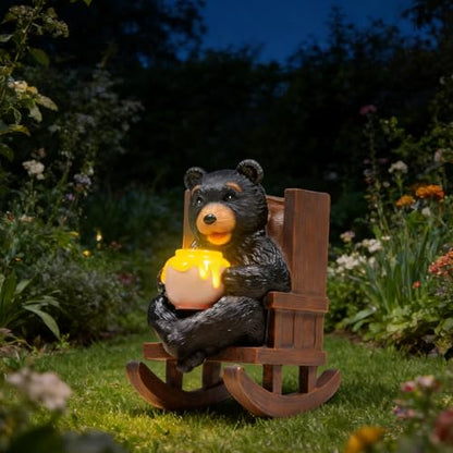Sheaifun Solar Black Bear Garden Statue Resin Bear with Light Outdoor Decor - style: Black Bear