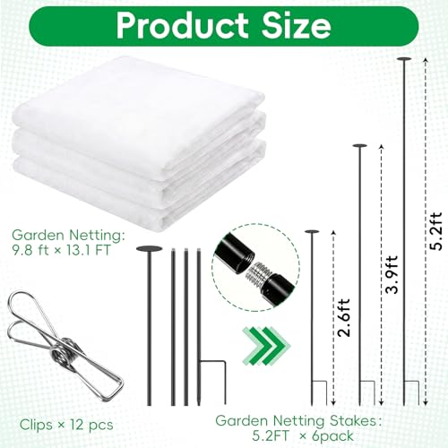 Metal Garden Netting Covers Kit, 6 Pack 5.2FT Poles, 10FTX13FT Mesh - size: 5.2FT