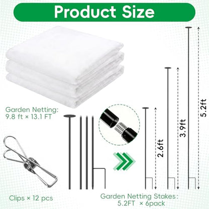 Metal Garden Netting Covers Kit, 6 Pack 5.2FT Poles, 10FTX13FT Mesh - size: 5.2FT