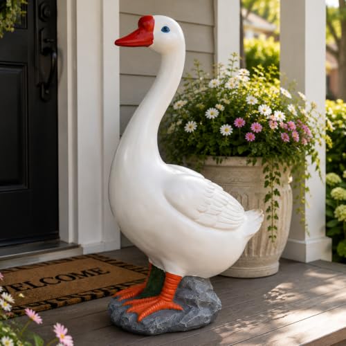 20" Large Porch Goose Statue, White Resin Dress-Up Goose for Porch & Garden - color: White 20" Goose