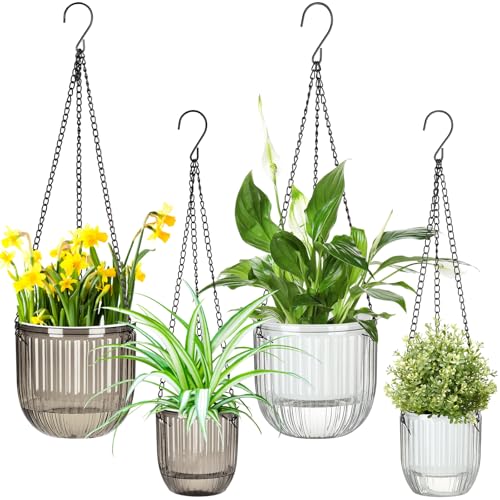 4 Pcs 6.5'' 4.5'' Hanging Self Watering Pot for Indoor Plant, Grey, Clear - color: Grey,clear, size: 6.5'' 4.5''