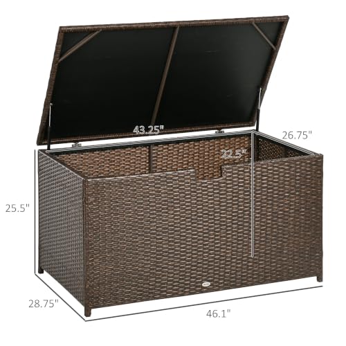 Outsunny 113 Gallon Deck Box Rattan Outdoor Storage Box Brown