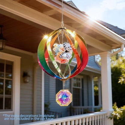 12" Hanging Wind Spinners Outdoor Assembly Required Rainbow 3D Metal Ball - size: 12 Inch