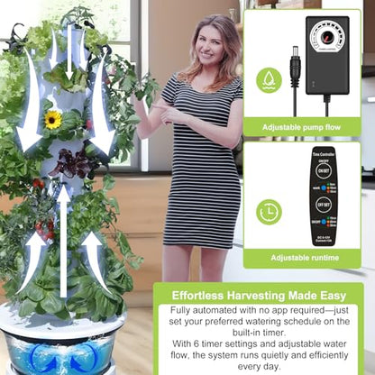 Hydroponic Growing System, Vertical Garden Tower Automatic Timer 36 -Pod