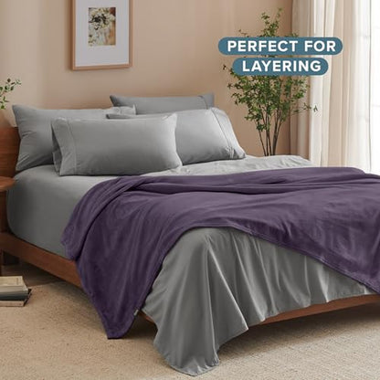 Bare Home Fleece Blanket Luxury Microplush (Full/Queen, Eggplant) - color: 15 - Eggplant, size: Full/Queen