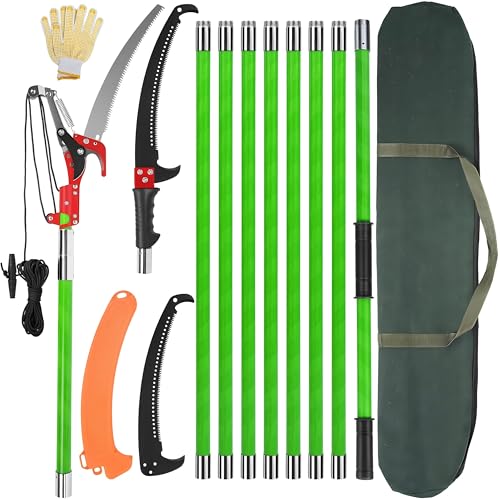 30 Ft Manual Pole Saw, Extendable Tree Pruner Blade and Scissors Set - color: 30ft Fiberglass Handle With Scissor