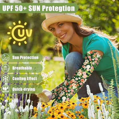 Gardening Sleeves for Women UV Sun Protection with Thumb Hole Anti-Scratch - color: Blossoms