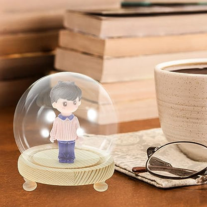 HOMSFOU Glass Dome Display Case 4.72 Inch Clear Spherical Cloche with Base for Diy Micro Landscape Preserved Flower Display and Home Decor