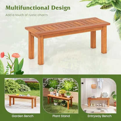 Tangkula Wooden Plant Stand, Outdoor Indoor Solid Wood Flower Pot Holder Display Shelf with Teak Oil Finish, Slatted Top, Rustic Plant Rack for Patio Garden Entryway Porch - size: 34" x 12" x 13"