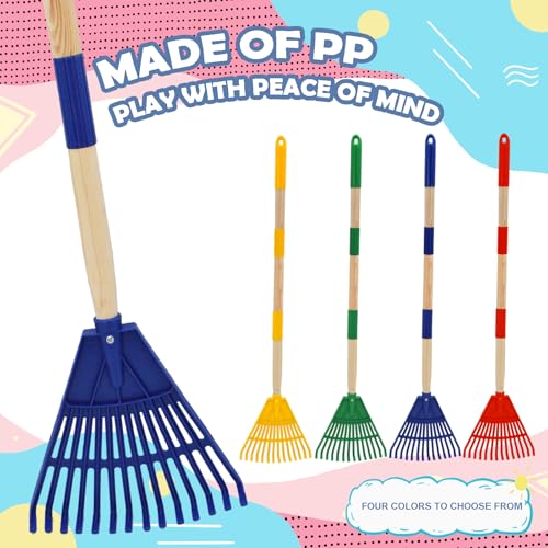 Kids Leaf Rake - 3-Section Adjustable Handle, Lightweight, Wood & Plastic, Small Garden Tool for Children (Blue) - color: Blue