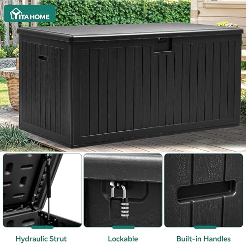 YITAHOME 260 Gallon Large Deck Box with Divider & Side Handles - color: Black, size: 260 Gallon