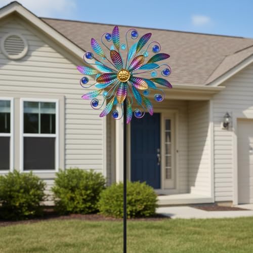 13"Metal Wind Spinners for Outdoor, 360° Wind Sculpture with Stake - color: Purple4