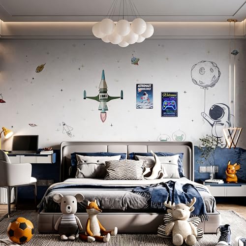Astronaut Parking Only Fun Metal Sign, Space Themed Poster - color: Color10