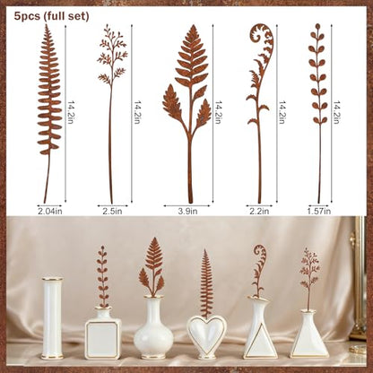5 Pcs 14.2'' Rusty Metal Flowers and Plants, Rustic Fern Leaf Garden Stakes - color: 5pc