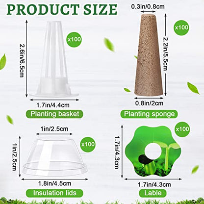 Potchen 400 Pcs Hydroponic Growing Kit - Reusable Plant Grow Sponges, Baskets, Lids & Labels - Indoor Use - Modern Style - Hole Design - Flower Theme - Polished Finish