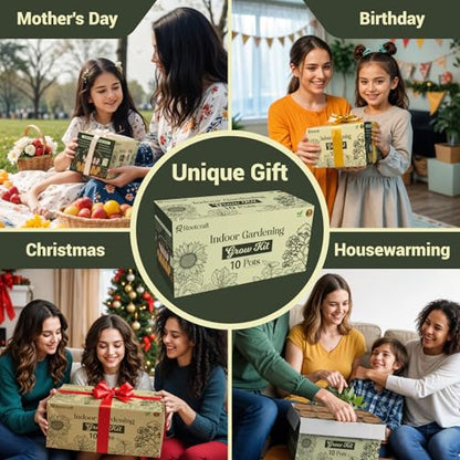 10 Herb Garden Planter Indoor Kit, 44pcs Complete Kitchen Herb Starter Set Including Burlap Pots, Markers, Soil Discs, Gardening Tools, Unique Easter/Birthday/Christmas Gift Ideas for Women, Mom