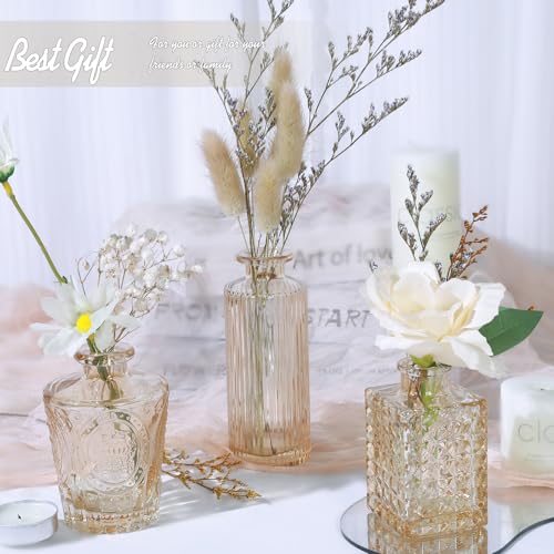 TBWIND 24pcs Amber Glass Bud Vases Set - color: Amber-24pcs, size: 24Pcs