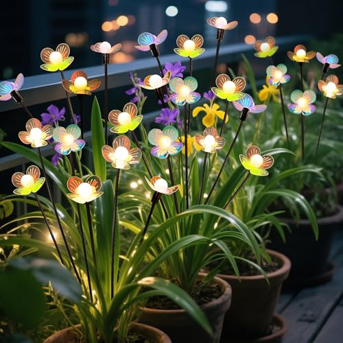 MRHEPHAESTUS Solar Garden Lights, 2 Pack 12 LED Solar Swaying Flower Light, Waterproof Firefly Lights Outdoor Fairy Light for Garden Patio Yard Pathway Flower Bed Decoration - color: Warm White, size: 2 Pack