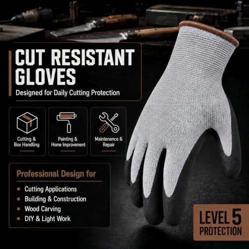 Level 5 Cut Resistant Work Gloves, Sandy Nitrile Grip, 1 Pair - color: Large(brown)