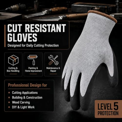 Level 5 Cut Resistant Work Gloves, Sandy Nitrile Grip, 1 Pair - color: Large(brown)