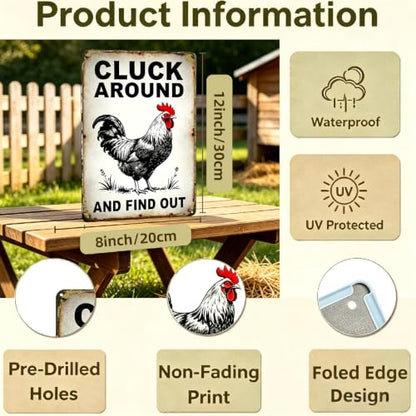 Funny Chicken Coop Sign Chicken Cluck Around and Find Out 8x12in - color: TPH375-US