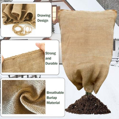 5-Pack Burlap Fabric Plant Bags - 32 X 40 Inch Winter Plant Cover Freeze Protection, Reusable Burlap Sacks Plant Frost Cloth for Outdoor Plants, Cold Weather Tree Wrap for Trees, Bushes & Garden - size: 32*40inch-5Pack