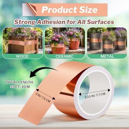 1 Pcs Copper Tape for Slugs and Snails, 3 in X 33 ft - size: 3 Inch X 33 ft