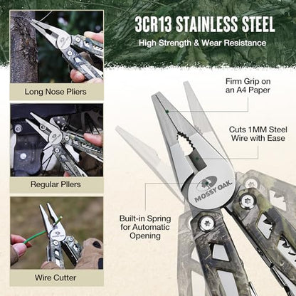 MOSSY OAK 21-in-1 Multitool, Stainless Steel Pliers with Pocket Knife - color: 22-in-1, Camo
