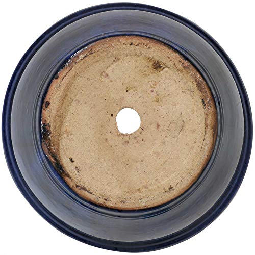 Sunnydaze 11 in Round Ceramic Planters & Saucers - Set of 2 - Imperial Blue