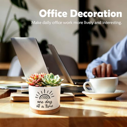 Inspirational Mental Health Planter Pots, One Day at a Time Affirmation Ceramic Succulent Plant Flower Planters(No Plants) - color: Style 03