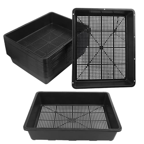 16 Pack Seed Starter Trays 15 x 12 inches Microgreens Growing Trays with Mesh Bottom for Germination, Hydroponic & Sprouting Plant Trays for Garden, Wheatgrass - size: 16 Pack 15 x 12 inch black