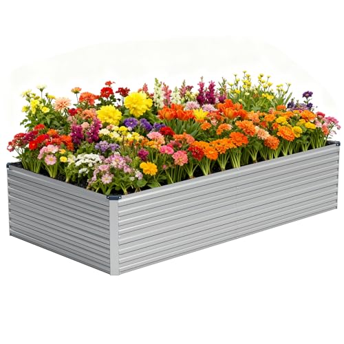 Vengarus 8x4x2ft Galvanized Raised Garden Bed,Metal Raised Beds Kit Silver - color: Silver, size: 8x4x2 ft