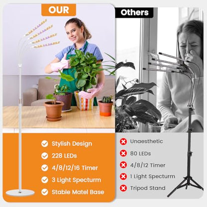 Kullsinss Floor Grow Lights for Indoor Plants with Stand, 4-Head 228 LEDs - color: 4 Heads (White)