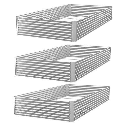 3 Pack 8x4FT Corrugated Galvanized Steel Raised Garden Bed Outdoor, Metal Above Ground Garden Bed for Vegetables and Flowers, Rectangle Raised Beds for Gardening - size: 8x4 feet