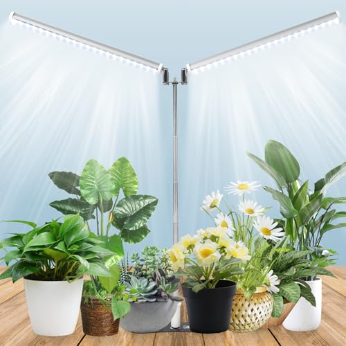 Standing LED Grow Light，Adjustable Dual Head T12 Bar Plant Light, White 6500K Full Spectrum Plant Grow Lamp on Stand for Indoor Plants Seed Starting, Seedlings, Veg, Flower - size: T12 Dual Head