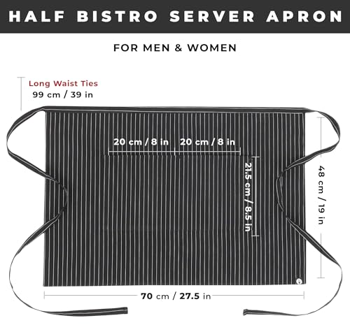 Chef Works Unisex Half Bistro Server Apron - color: Black/White, 1 Pack