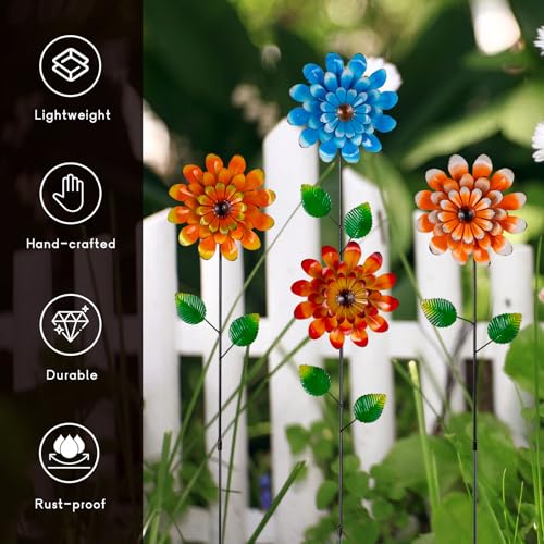 4 Pcs Wind Spinners Outdoor, Small Metal Flower Windmill - size: 4 Pack-26x5