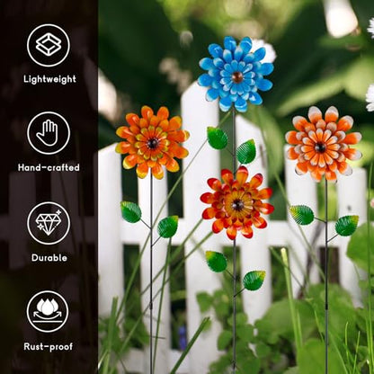 4 Pcs Wind Spinners Outdoor, Small Metal Flower Windmill - size: 4 Pack-26x5
