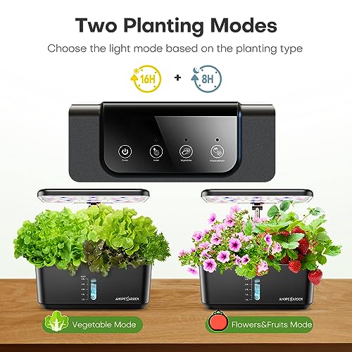 Ahopegarden Indoor Garden Hydroponics Growing System: 10 Pods Kit with LED - color: Black